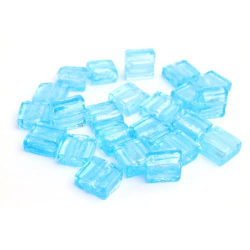 Glass Beads, Lampwork Glass, Handmade, Silver Foil, Square, Sky Blue, 12mm - BEADED CREATIONS