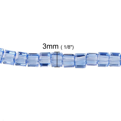 Glass Beads, Light Blue, Cube, Faceted, Transparent, 3mm - BEADED CREATIONS