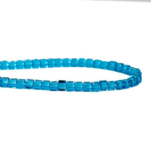 Glass Beads, Peacock Blue, Cube, Faceted, Transparent, 3mm - BEADED CREATIONS