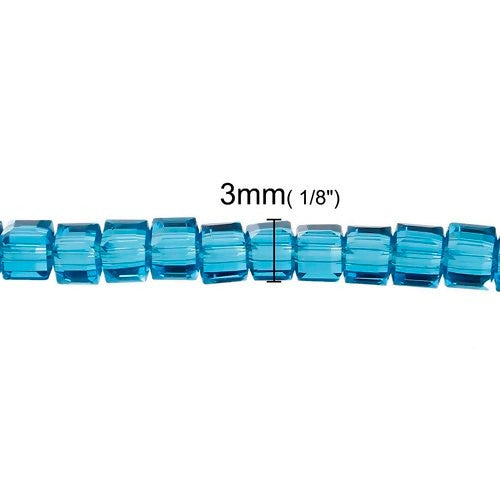 Glass Beads, Peacock Blue, Cube, Faceted, Transparent, 3mm - BEADED CREATIONS