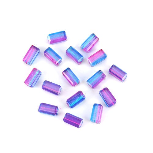 Glass Beads, Rectangle, Faceted, Two-Tone, Blue, Fuchsia, 8mm - BEADED CREATIONS