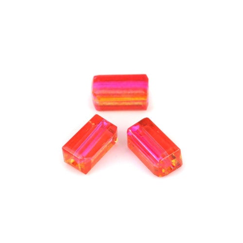 Glass Beads, Rectangle, Faceted, Two-Tone, Fuchsia, Yellow, 8mm - BEADED CREATIONS