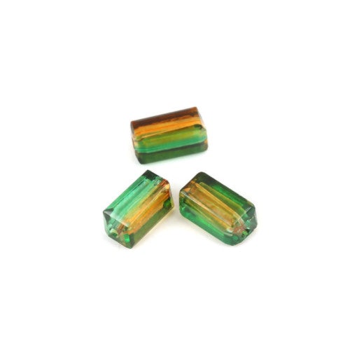 Glass Beads, Rectangle, Faceted, Two-Tone, Green, Brown, 8mm - BEADED CREATIONS