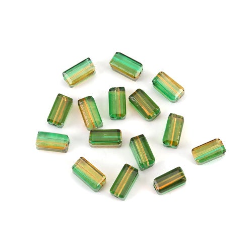 Glass Beads, Rectangle, Faceted, Two-Tone, Green, Brown, 8mm - BEADED CREATIONS