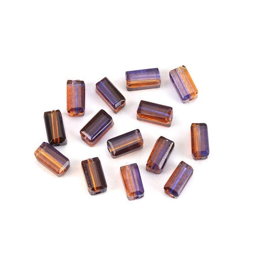 Glass Beads, Rectangle, Faceted, Two-Tone, Purple, Brown, 8mm - BEADED CREATIONS