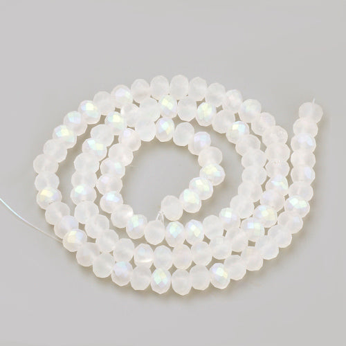 Glass Beads, Rondelle, Faceted, Matte, Clear, AB, 10mm - BEADED CREATIONS