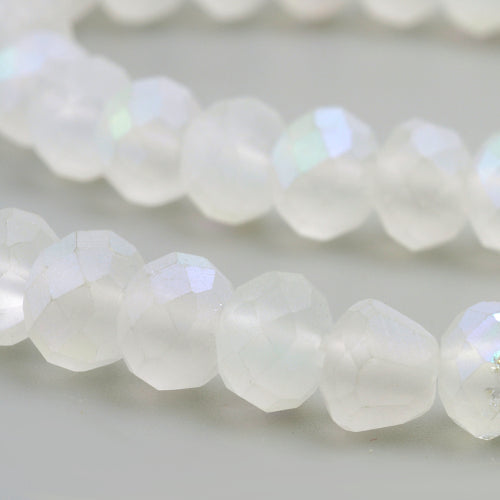 Glass Beads, Rondelle, Faceted, Matte, Clear, AB, 10mm - BEADED CREATIONS