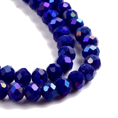 Glass Beads, Rondelle, Faceted, Opaque, Dark Blue, AB, 4mm - BEADED CREATIONS