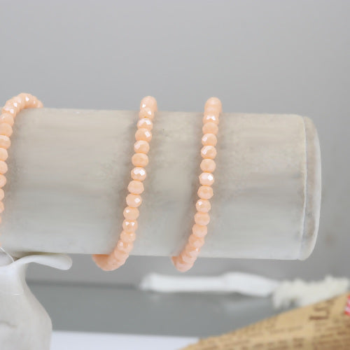 Glass Beads, Rondelle, Faceted, Opaque, Peachy Beige, 6mm - BEADED CREATIONS