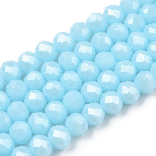 Glass Beads, Rondelle, Faceted, Opaque, Pearl Luster, Sky Blue, 4mm - BEADED CREATIONS