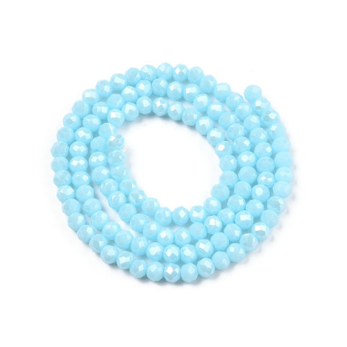 Glass Beads, Rondelle, Faceted, Opaque, Pearl Luster, Sky Blue, 4mm - BEADED CREATIONS