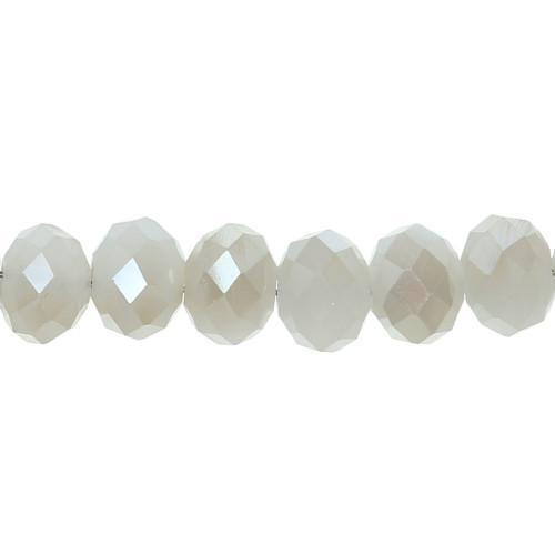 Glass Beads, Rondelle, Faceted, Opaque, Two-Tone, White, AB, 6mm - BEADED CREATIONS