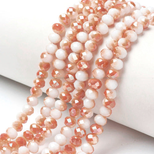 Glass Beads, Rondelle, Faceted, Opaque, White, Champagne AB, 4mm - BEADED CREATIONS