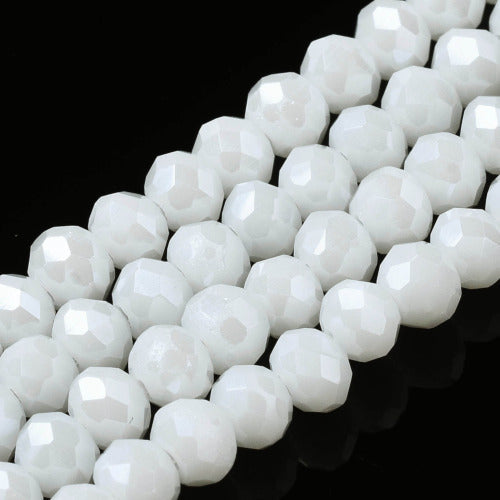 Glass Beads, Rondelle, Faceted, Opaque, White, Pearl Luster, 4mm - BEADED CREATIONS