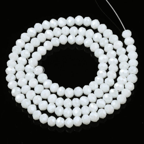 Glass Beads, Rondelle, Faceted, Opaque, White, Pearl Luster, 4mm - BEADED CREATIONS