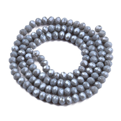 Glass Beads, Rondelle, Faceted, Pearl Luster, Light Steel Blue, 4mm - BEADED CREATIONS