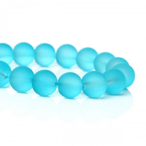 Glass Beads, Round, Frosted, Fluorescent Blue, 10mm - BEADED CREATIONS