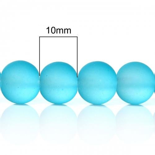 Glass Beads, Round, Frosted, Fluorescent Blue, 10mm - BEADED CREATIONS