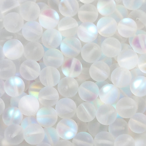 Glass Beads, Round, Frosted, Holographic, Clear, AB, 10mm - BEADED CREATIONS