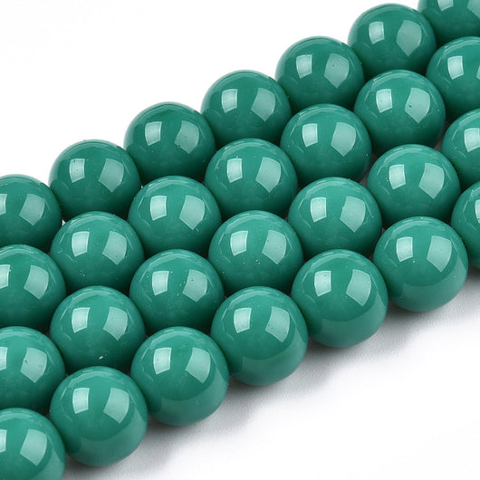 Glass Beads, Round, Opaque, Dark Cyan, 10mm - BEADED CREATIONS