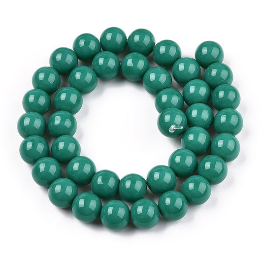 Glass Beads, Round, Opaque, Dark Cyan, 10mm - BEADED CREATIONS