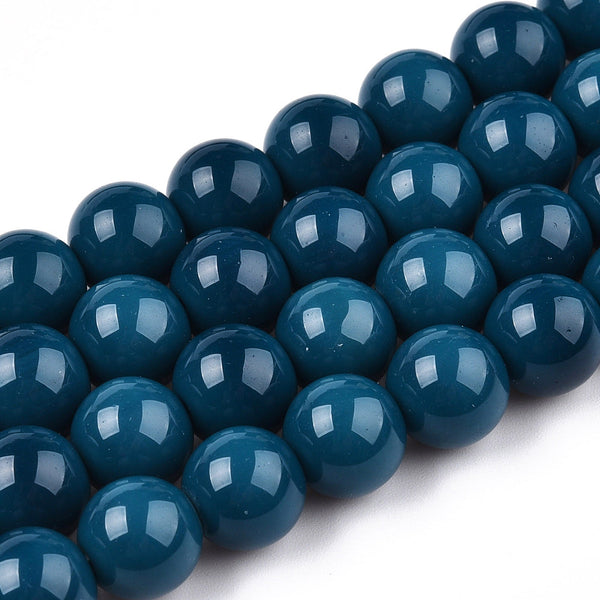 Glass Beads, Round, Opaque, Marine Blue, 10mm - BEADED CREATIONS