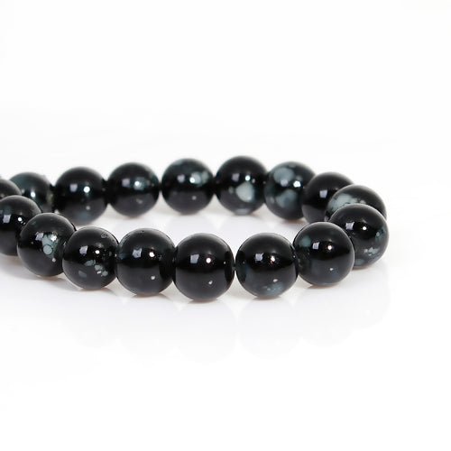 Glass Beads, Round, Opaque, Mottled, Black, White, 8mm - BEADED CREATIONS