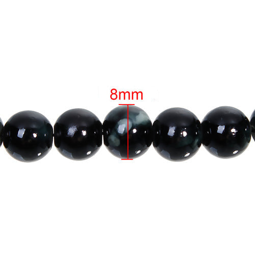 Glass Beads, Round, Opaque, Mottled, Black, White, 8mm - BEADED CREATIONS