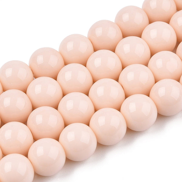 Glass Beads, Round, Opaque, Peach Puff, 10mm - BEADED CREATIONS