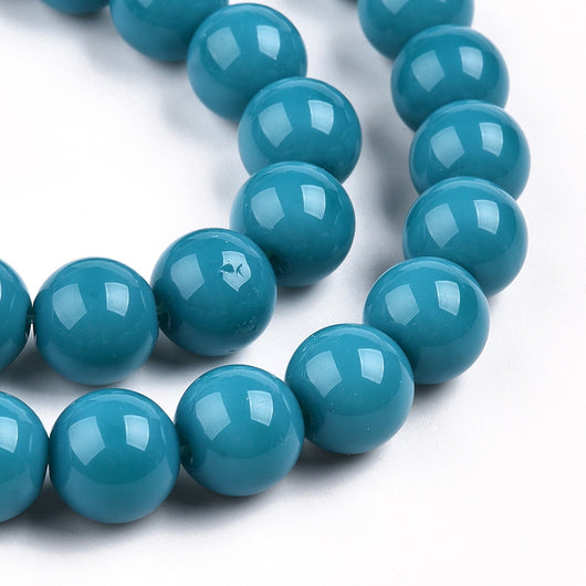 Glass Beads, Round, Opaque, Steel Blue, 10mm - BEADED CREATIONS