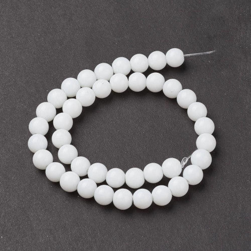 Glass Beads, Round, Opaque, White, 8mm - BEADED CREATIONS