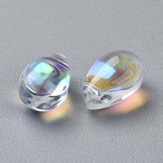 Glass Beads, Teardrop, Top-Drilled, Transparent, AB, Rainbow, 9x6mm - BEADED CREATIONS