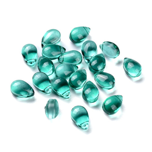 Glass Beads, Teardrop, Transparent, Top-Drilled, Dark Cyan, 9mm - BEADED CREATIONS