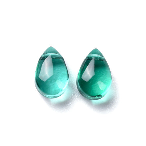 Glass Beads, Teardrop, Transparent, Top-Drilled, Dark Cyan, 9mm - BEADED CREATIONS