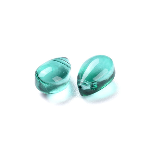 Glass Beads, Teardrop, Transparent, Top-Drilled, Dark Cyan, 9mm - BEADED CREATIONS