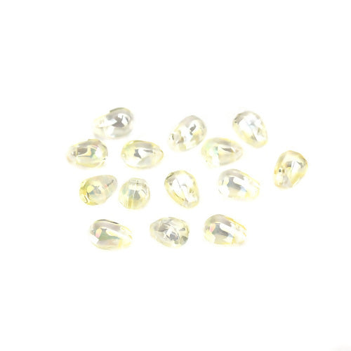 Glass Beads, Teardrop, Transparent, Top-Drilled, Pale Yellow, 9mm - BEADED CREATIONS