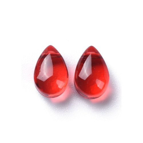 Glass Beads, Teardrop, Transparent, Top-Drilled, Red, 9mm - BEADED CREATIONS