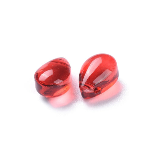Glass Beads, Teardrop, Transparent, Top-Drilled, Red, 9mm - BEADED CREATIONS