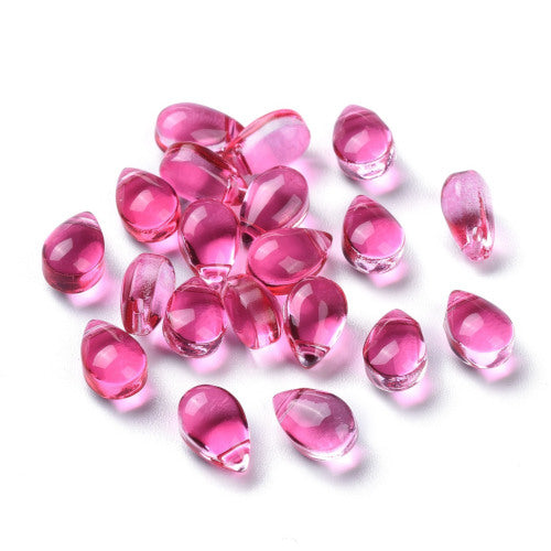 Glass Beads, Teardrop, Transparent, Top Drilled, Deep Pink, 9mm - BEADED CREATIONS