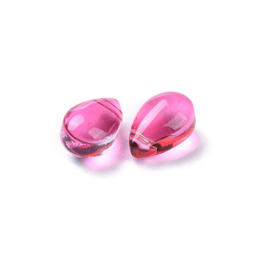 Glass Beads, Teardrop, Transparent, Top Drilled, Deep Pink, 9mm - BEADED CREATIONS
