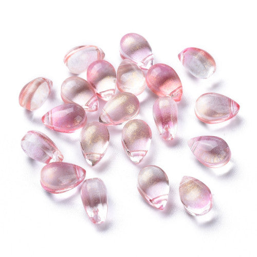Glass Beads, Teardrop, Transparent, Top Drilled, Glitter Gold Powder, Light Salmon, 9mm - BEADED CREATIONS
