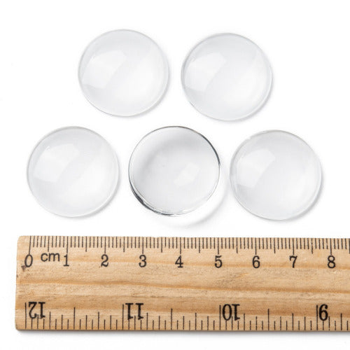 Glass Cabochons, Dome Seals, Round, Flat Back, Clear, 25mm - BEADED CREATIONS