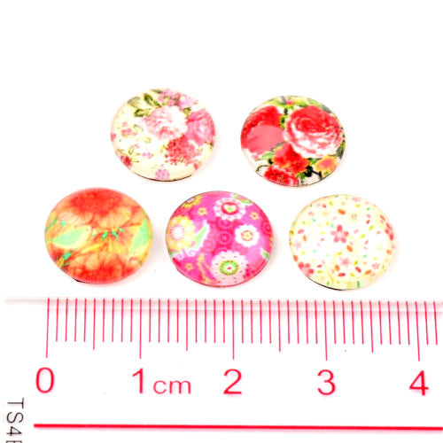 Glass Cabochons, Flowers, Round, Multicolor, 12mm - BEADED CREATIONS