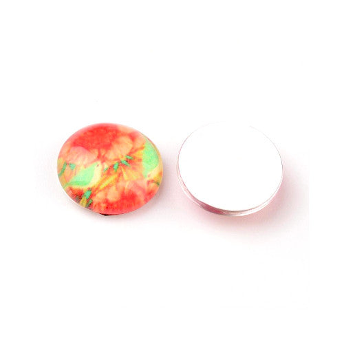 Glass Cabochons, Flowers, Round, Multicolor, 12mm - BEADED CREATIONS