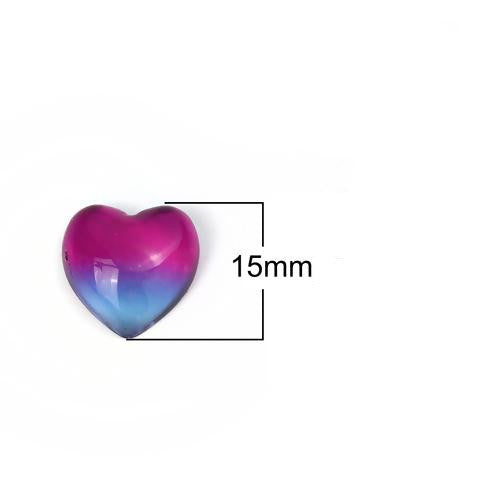 Glass Cabochons, Heart, Gradient, Blue, Hot Pink, 15mm - BEADED CREATIONS