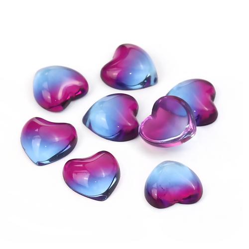 Glass Cabochons, Heart, Gradient, Blue, Hot Pink, 15mm - BEADED CREATIONS