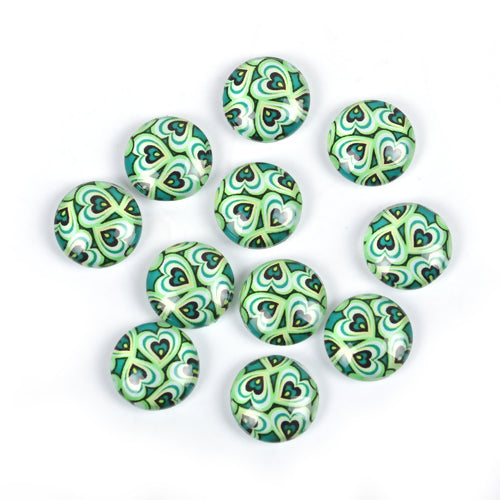 Glass Cabochons, Hearts, Round, Green, 12mm - BEADED CREATIONS