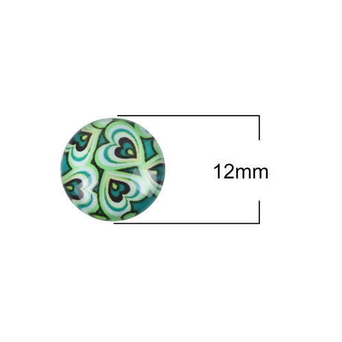 Glass Cabochons, Hearts, Round, Green, 12mm - BEADED CREATIONS