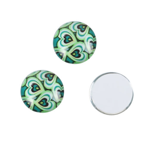 Glass Cabochons, Hearts, Round, Green, 12mm - BEADED CREATIONS