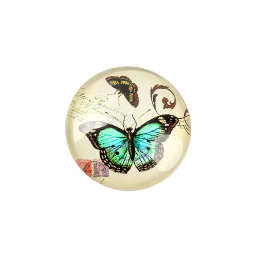 Glass Cabochons, Retro Butterflies, Round, Pastel Yellow, 12mm - BEADED CREATIONS